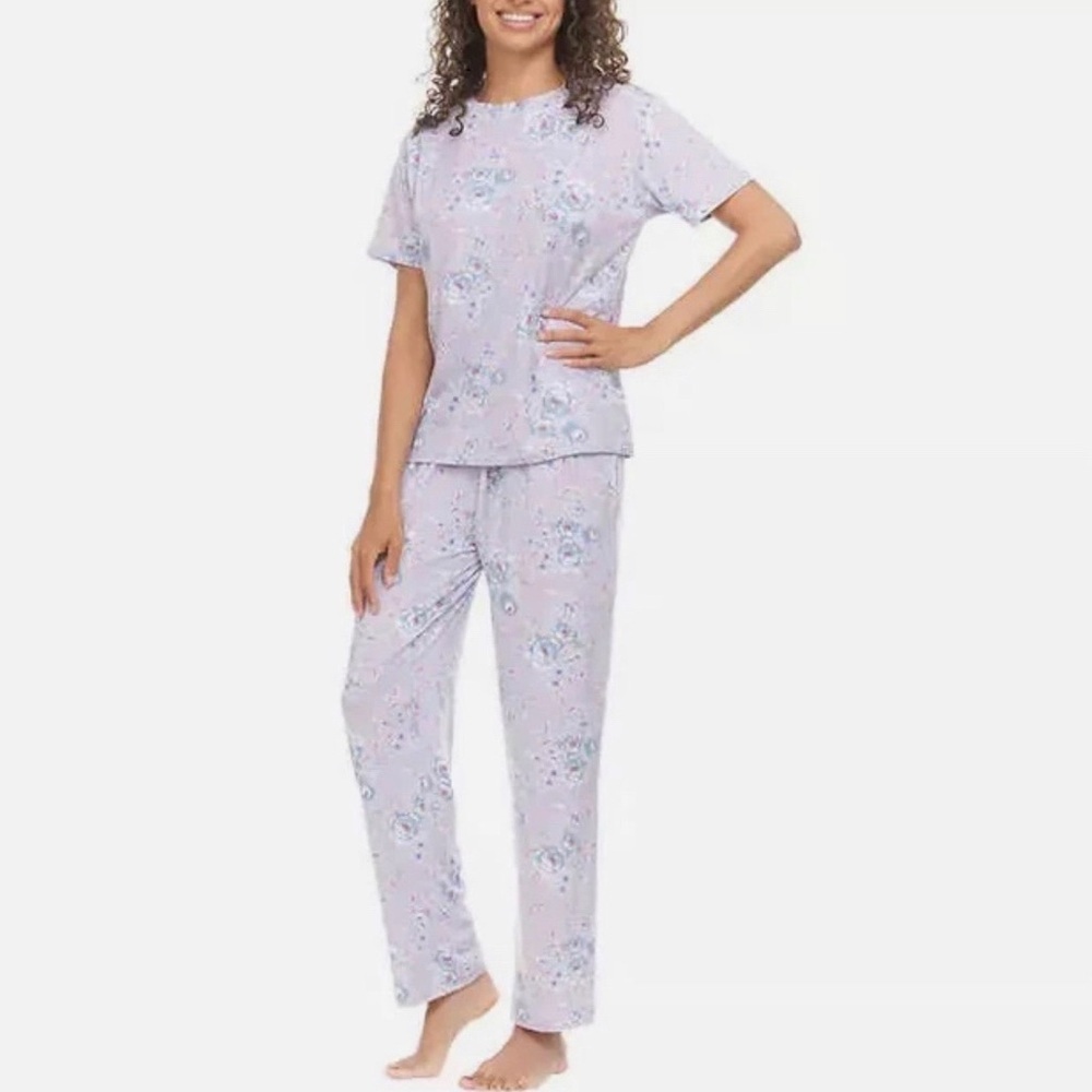 Flora Nikrooz Silky Soft Floral Lilac Pajama Lounge Set Coquette Cottagecore XL